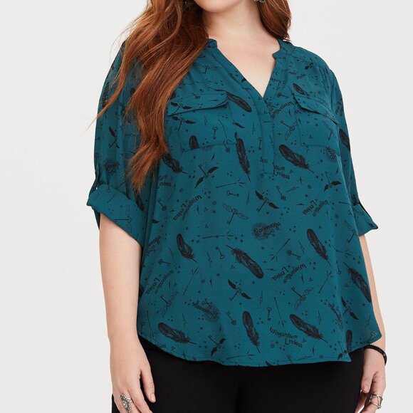 Torrid Harry Potter Teal Harper Georgette Blouse Size 4 4x - Picture 1 of 8